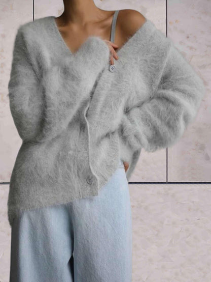 Ariel - Oversized trui van mohair met V-hals en knoopsluiting - Sky-Sense